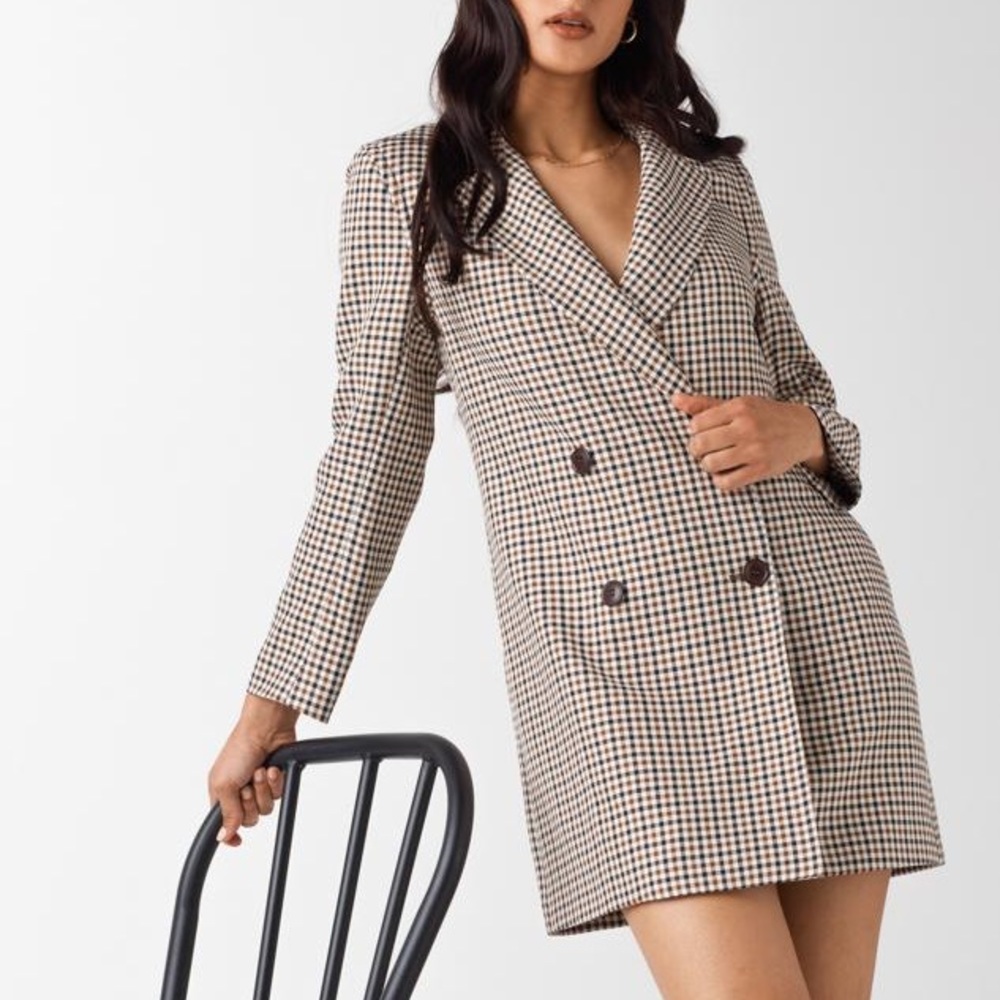 VETTA Blazer Dress in brown plaid